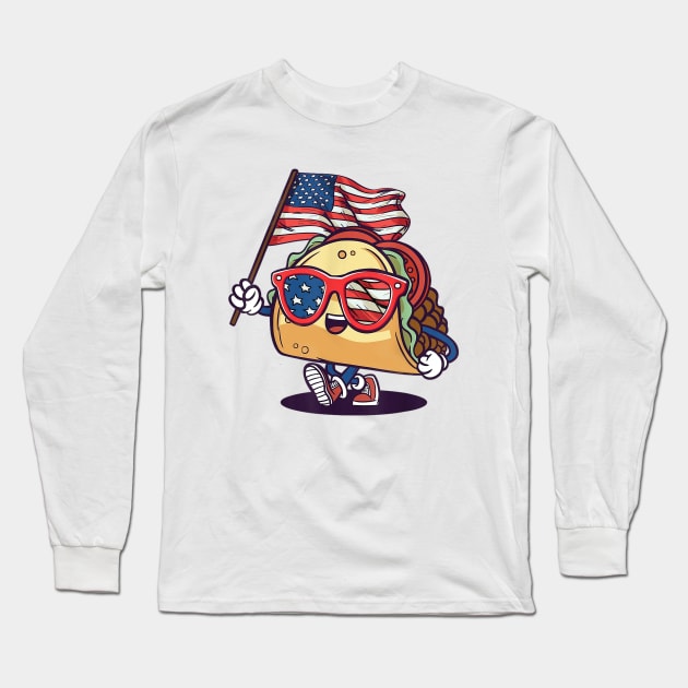 Taco Sunglasses American Flag USA Funny 4th Of July Gifts Long Sleeve T-Shirt by Jsimo Designs